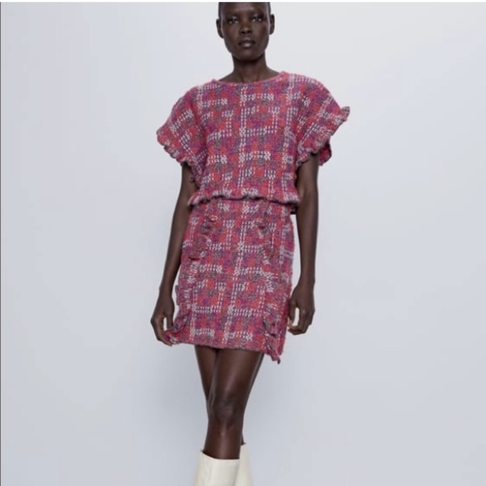 Zara Ruffled Tweed Skirt